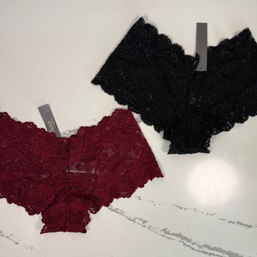 NWT Zelina Lingerie Underwear Panties‎ Women's Size Medium Wine Red / Black